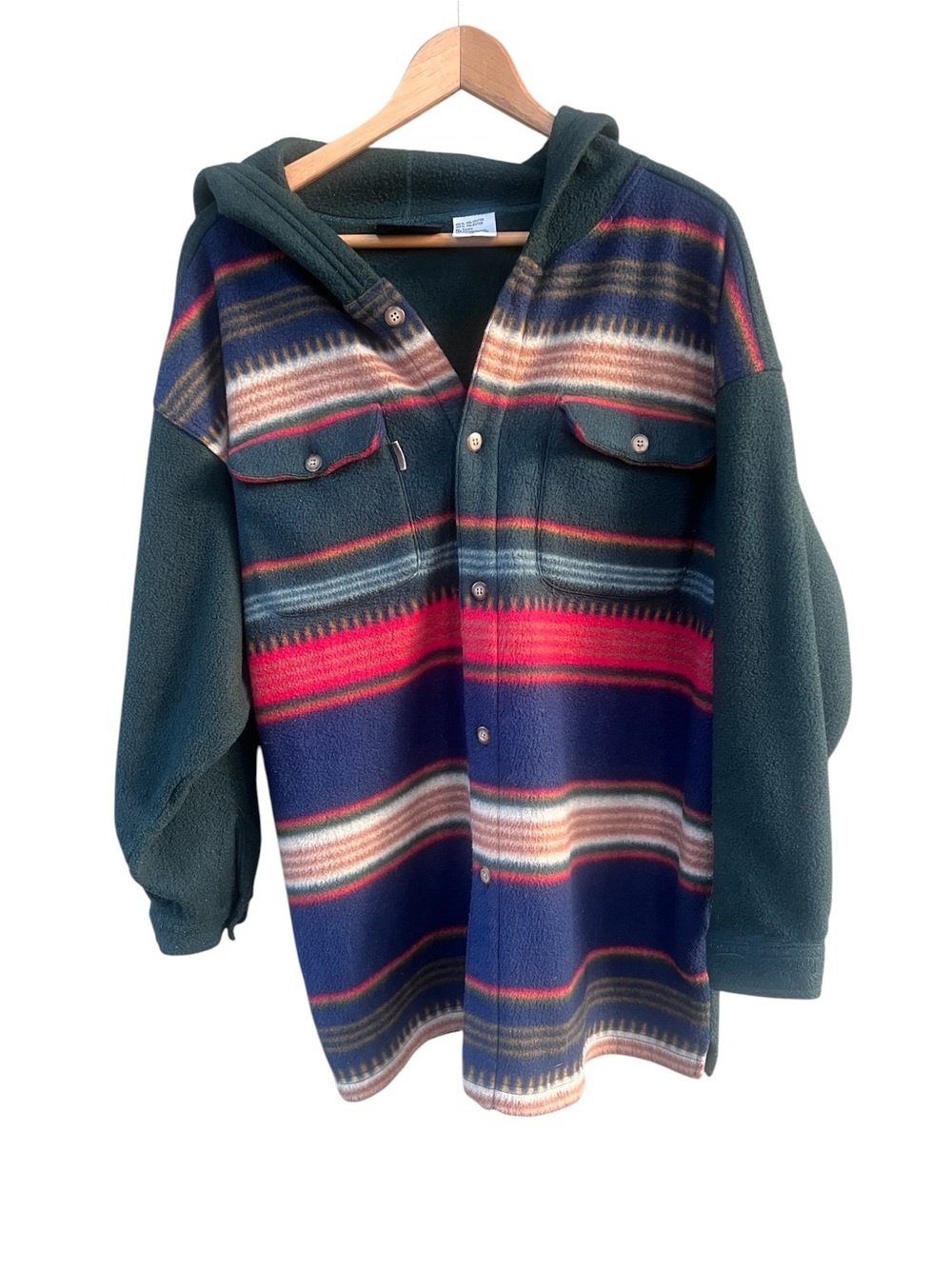 Bugle Boy vintage Multicolor Striped Hooded Fleece Sweater - size Large